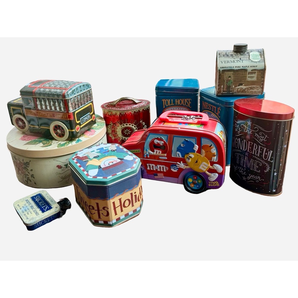 Vintage Tin Container Lot Hershey M&M Nestle Toll House Holiday Tins Bundle